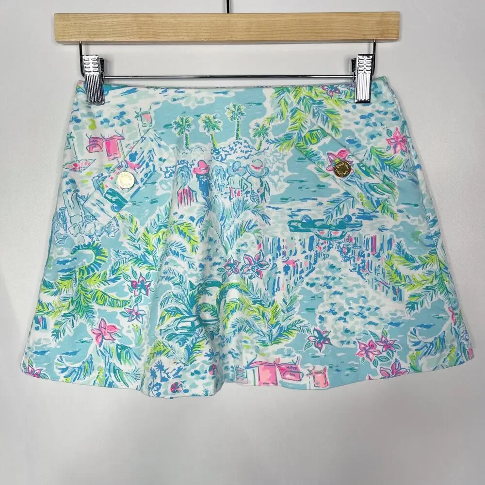 Lilly Pulitzer XXS Blue Green Madison Skort What A Lovely Place Print Shorts - Picture 1 of 11